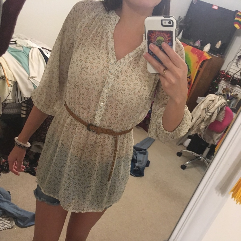 Cream floral boho hippie blouse